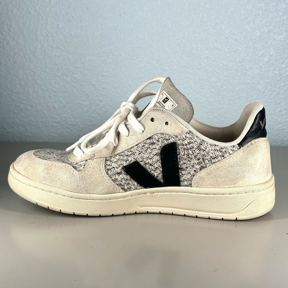 Veja Shoes V-10 Flannel Sneakers Snow Black White Women's Size US 7 EU 38 - Picture 7 of 14